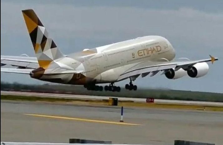 Etihad Airways Airbus A380 taking off