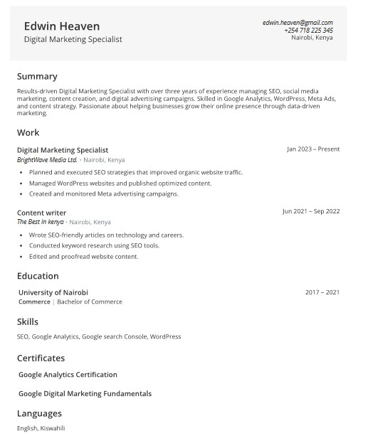 Resume created using Jobscan-Best free resume builders