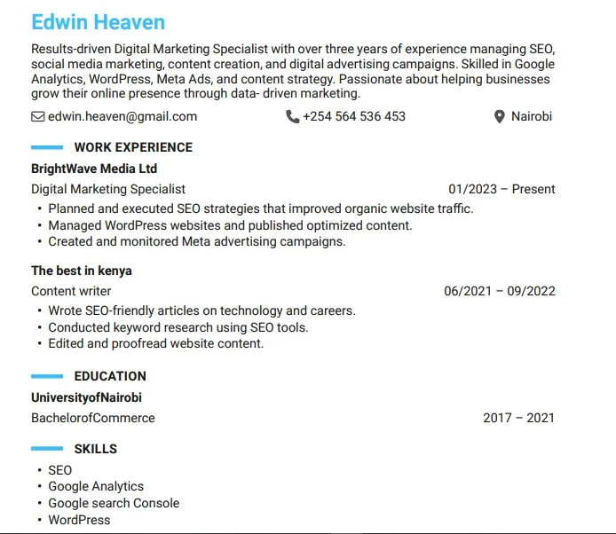 Resume created using OpenResume-best free resume builders