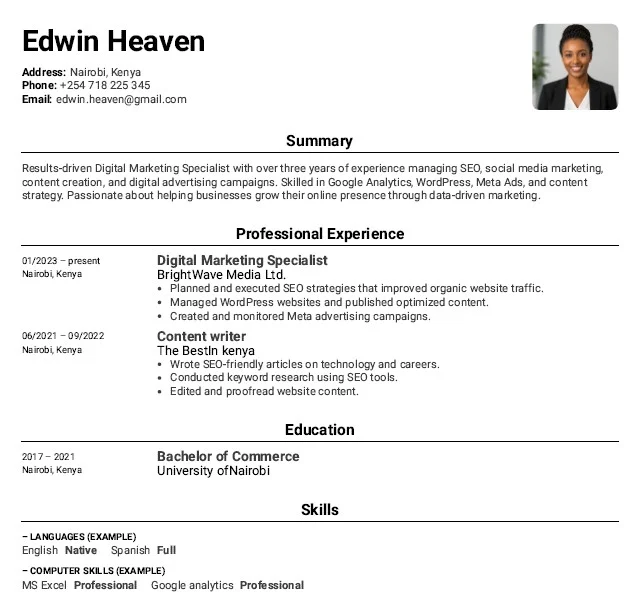 resume created using Kickresume