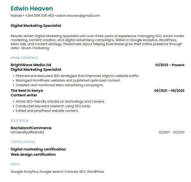 resume created using teal-Best free resume builders